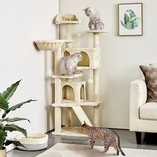 Yaheetech 57 inches Cat Tree for Indoor Cats, 2 Cat Condos, 2 Hanging Balls and - Image 2