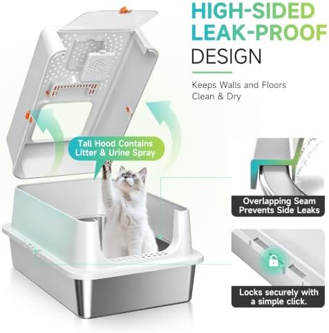 High-Sided Stainless Steel XL Cat Litter Box - Image 6