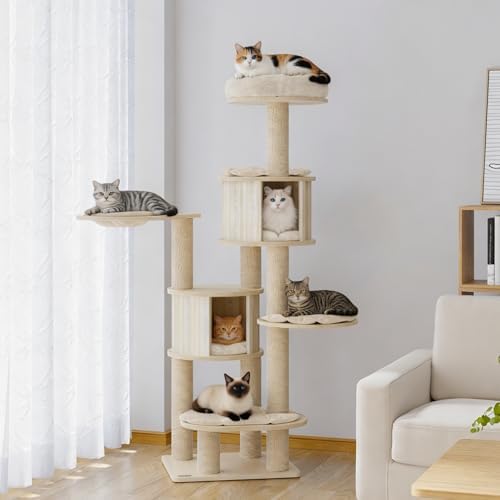 NUNU LAB 69’’ Modern Cat Tree for Large Cats, Wood Cat Tree Tower by NUNULAB
