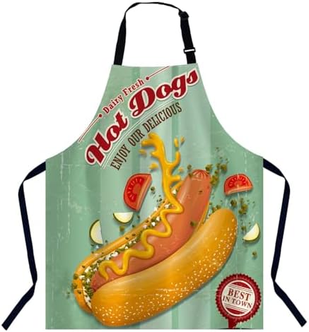 Vintage Hotdog Kitchen Apron for Women Men, Adjustable Apron Chef Bakers Apron by Unknown