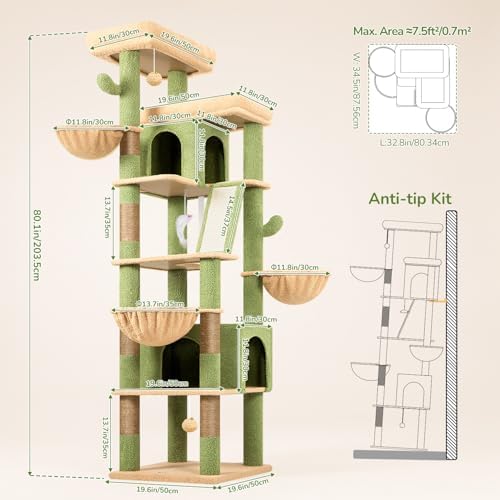 Globlazer 80in Extra Large Cactus Corner Cat Tree Tower S80G - Image 6