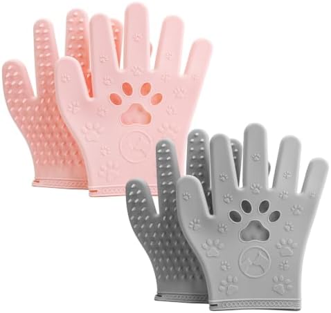Pet Hair Removal Gloves Grooming 2 Pair Pink & Grey by VynusioUS