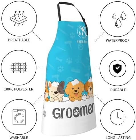 Custom Dog Grooming Apron with Logo Text, Pet Groomer Waterproof Aprons - Image 3