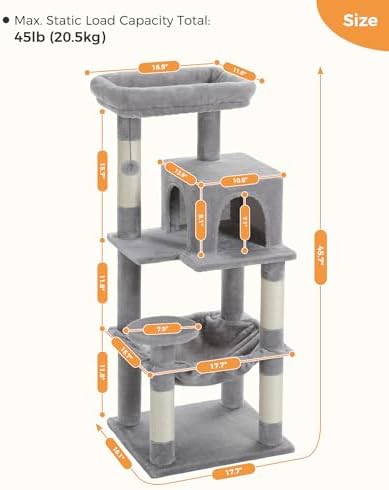 MUTTROS 45.7" Cat Tree with Hammock, Condo & 4 Sisal Posts - Image 6