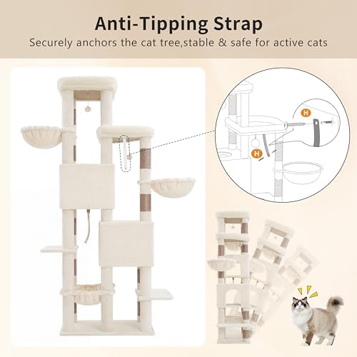 Heybly Cat Tree, 74.8'' Spacious & Tall Cat Tower - Image 6