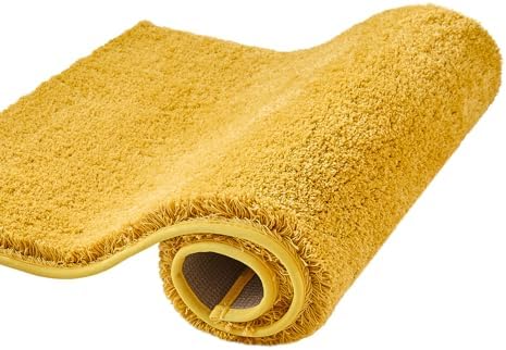 CozeCube Mustard Yellow 36"x24" Shaggy Non Slip Soft Washable Bath Mat by CozeCube