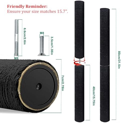 2PCS Gothic Cat Tree Replacement Post, 15.7in M8 Sisal Scratching Pole - Image 2