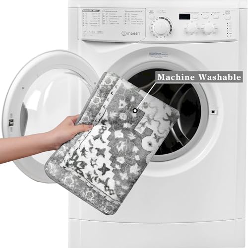 Uphome Boho Vintage Bathroom Rugs Gray Non-Slip Soft Bath Mat Machine Washable - Image 4