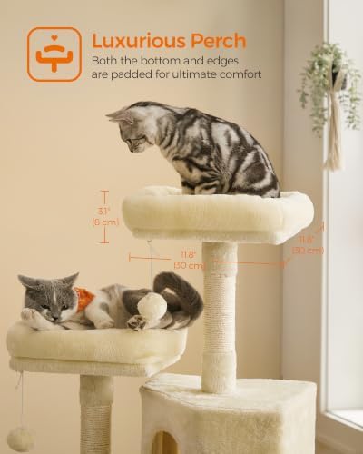 Feandrea Cat Tree, 45.3-Inch Cute Cat Tower, Plush Climbing Condo - Image 4