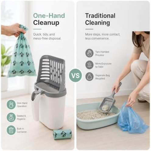 Cat Litter Scooper with Holder, Built-in Bin & 120 Bags, Easy Clean Scoop - Image 3