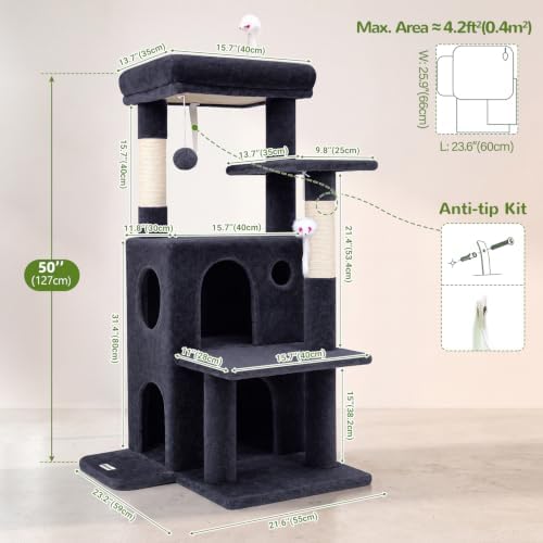 Globlazer Cat Tree Tower for Indoor Cats Large Adult, Dark Grey - Image 5