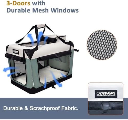 JESPET 3 Door Soft Dog Crates Kennel, Collapsible Travel Pet Carrier - Image 2