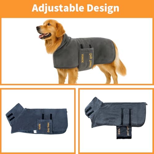 Dog Bathrobe Microfiber, Quick Dry Absorbent Adjustable Wrap Grey M - Image 5