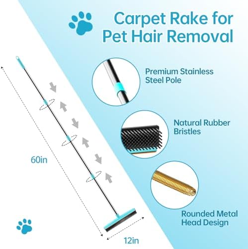 Carpet Rake 60" Long Handle, Pet Hair Remover, Carpet Broom - Image 2