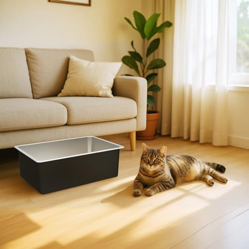 Ohtomber Large High Sided Stainless Steel Cat Litter Box - Image 6