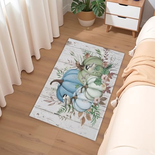 Giwawa Blue Pumpkin Bath Rug Autumn Leaves Bathroom Mat Non Slip Absorbent - Image 6