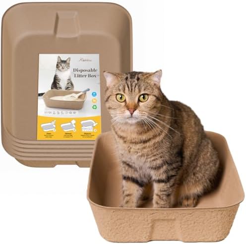 6 Pack Disposable Cat Litter Boxes, Leak-Proof Cardboard Kitty Litter Trays by KAKKUE