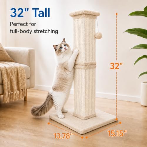 Cat Scratching Post for Indoor Cats, Sisal Cat Scratcherl, 32 Inch - Image 2