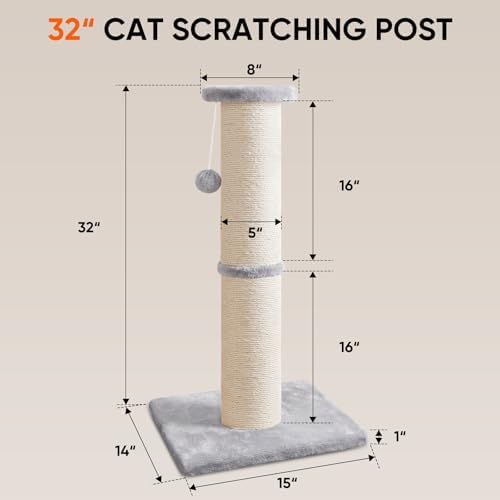 PAWSCRAT 32" Tall Cat Scratching Post, 5-Inch Diameter - Image 2