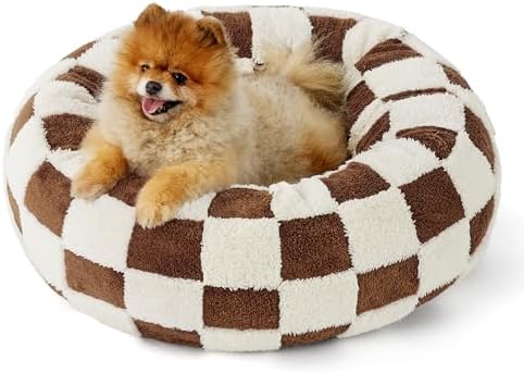 LE SURE Shown on TV Jacquard Donut Cute Small Dog Beds，Brown 23x23x7in by Lesure