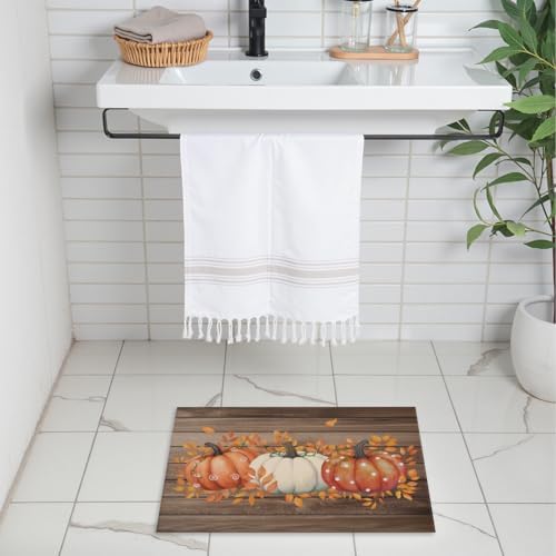 Giwawa Autumn Pumpkin Bath Rug Rustic Wood Bathroom Mat Non Slip Absorbent - Image 6