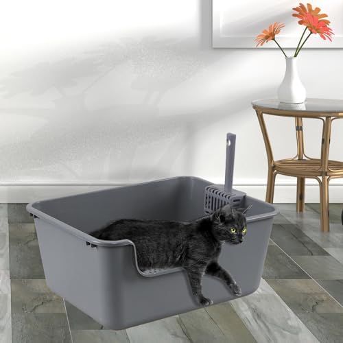 4-Pack Large High Side Plastic Cat Litter Box, Open Top Cat Litter Pan - Image 4