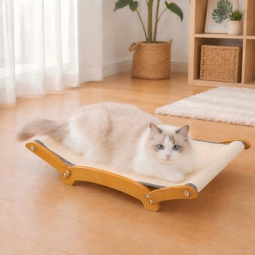 Sisal Cat Scratcher Bed for Indoor Cats, 26.3in Solid Beech Wood Frame by GIFAIRY