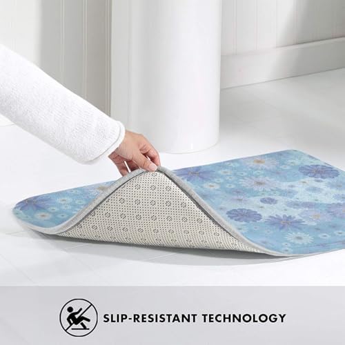 Blue Floral Bath Mat Non-Slip Soft Microfiber Bathroom Rugs Washable Bathmat - Image 4