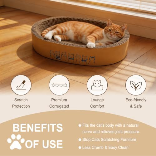 Comoney Cat Scratcher Bed 3 Pack, Oval Corrugated Cardboard Cat Scratch Pads - Image 3