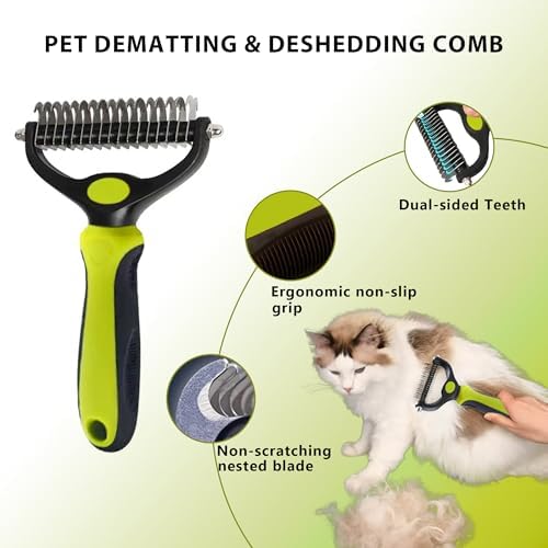 Cat Deshedding & Dematting Brush Kit, 6 Self-Cleaning Tools - Image 3