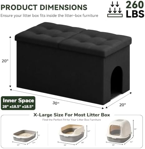 3-in-1 Cat Litter Box Enclosure Furniture, Cat Ottoman - Image 3