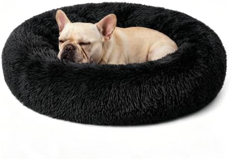Calming Donut Dog Bed for Small Dogs, Anti-Anxiety Round Washable Plush Fluffy by Homeuslynn
