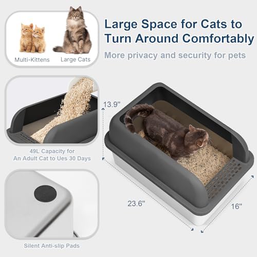 Suzzipaws XL 8" Deep Enclosed Stainless Steel Cat Litter Box - Image 3