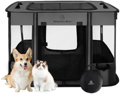 ROMANTIC BEAR Dog Playpen, Foldable Pet Puppy Cat Playpen by ROMANTIC+BEAR