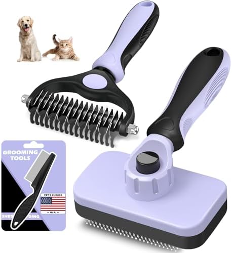 Professional 3PCS Self Cleaning Slicker Brush & Pet Grooming Rake & Flea Comb by Augwind