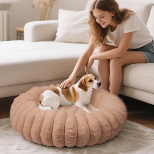 Donut Dog Beds Large Sized Dog Washable Plush Pet Bed, 36in Brown - Image 6