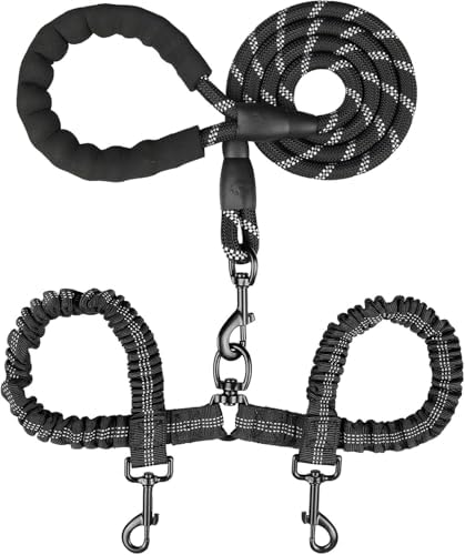 MingXpets Double Dog Leash, 360° Swivel Tangle Free Bungee Walking Training by MingXpets