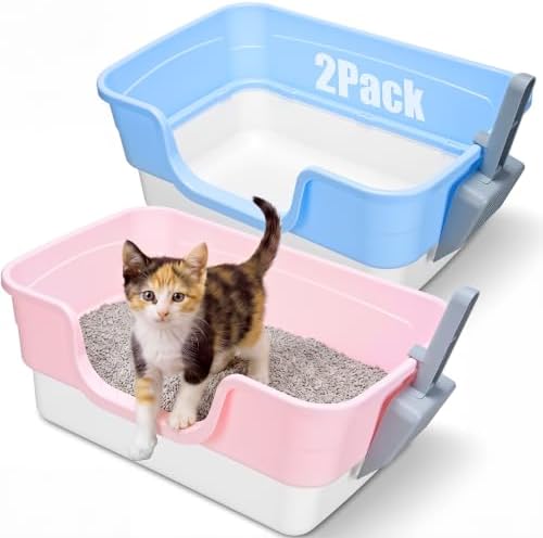 Bokon 2 Pack Small Cat Low Entry Litter Box, Kitty Litter Pan by Bokon