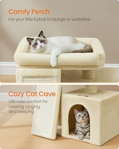 Feandrea Cat Tree, 18.3-in Small Cat Tower, Cute Kittens Condo, Summer Sand - Image 4