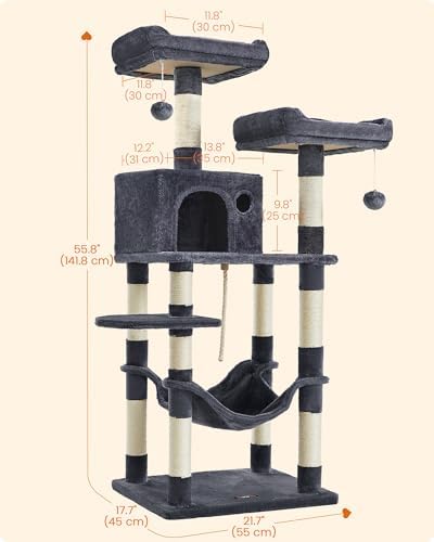 Feandrea Cat Tree, 55.8-Inch Large Cat Tower, Smoky Gray - Image 7