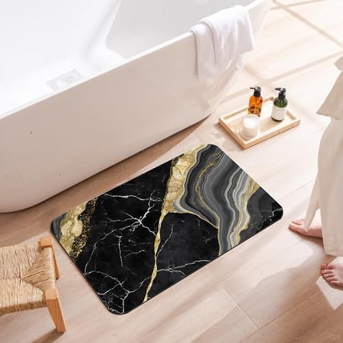 Black Gold Marble Bath Mat, Fast Drying Modern Stylish Bathmats - Image 3