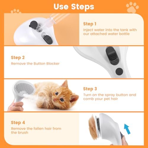 Pet Steam Brush for Dog & Cat, 4 in 1 Self Cleaning Cat Steam Brush for Shedding - Image 6