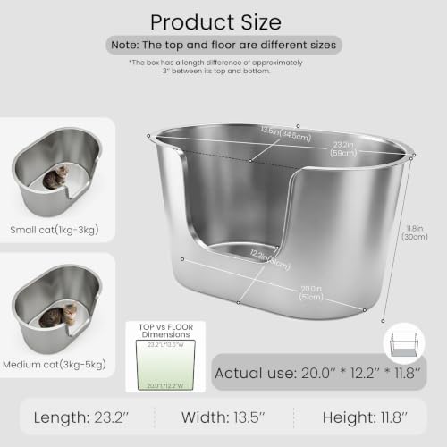 Stainless Steel Litter Box 11.8" High-Sided - Image 2