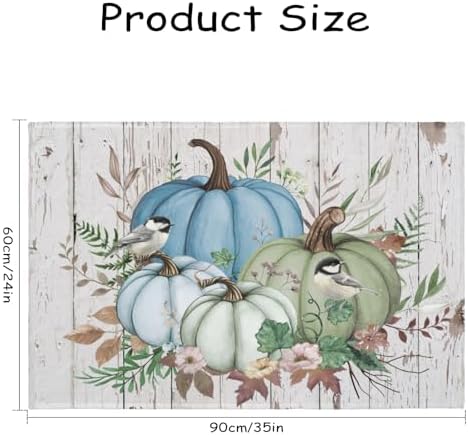 Giwawa Blue Pumpkin Bath Rug Autumn Leaves Bathroom Mat Non Slip Absorbent - Image 3