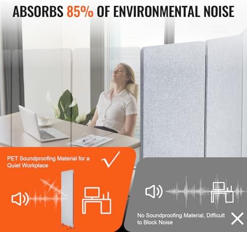 VEVOR Office Partitions, 3 Panel PET Polyester Soundproof Room Screen, Folding - Image 3