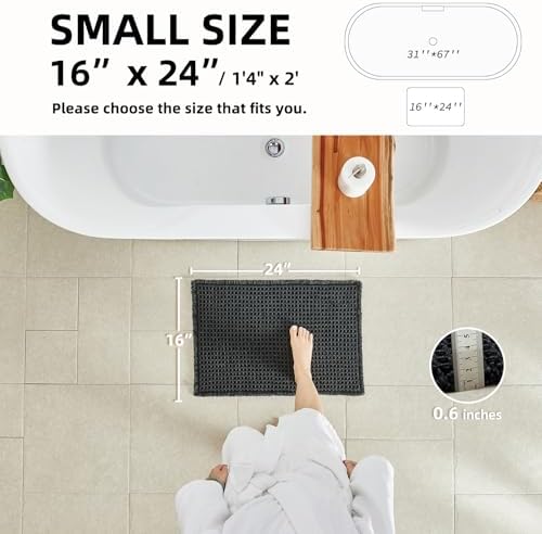 TYUU Black Waffle Bath Mat, Small Boho Bathroom Rugs Non Slip 24x16 - Image 3