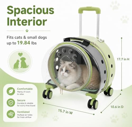Clear Rolling Pet Carrier, Breathable Cat Carrier - Image 6