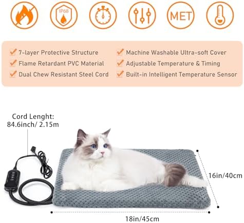 INVENHO Heated Cat Bed, Waterproof Adjustable Temperature Dog Cat Heating Pad - Image 5