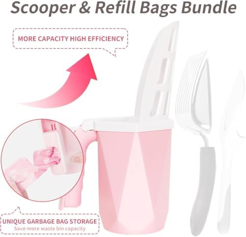 Cat Litter Scooper with Holder, 150 Poop Bags & Built-in Storage Box - Image 3