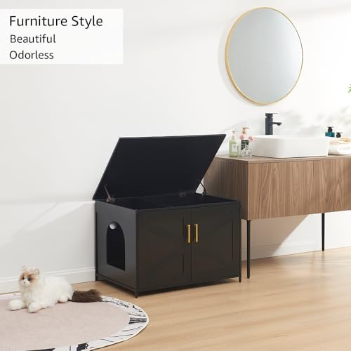 unipaws Top Opening Cat Litter Box Enclosure Furniture, Flip Top Design - Image 3